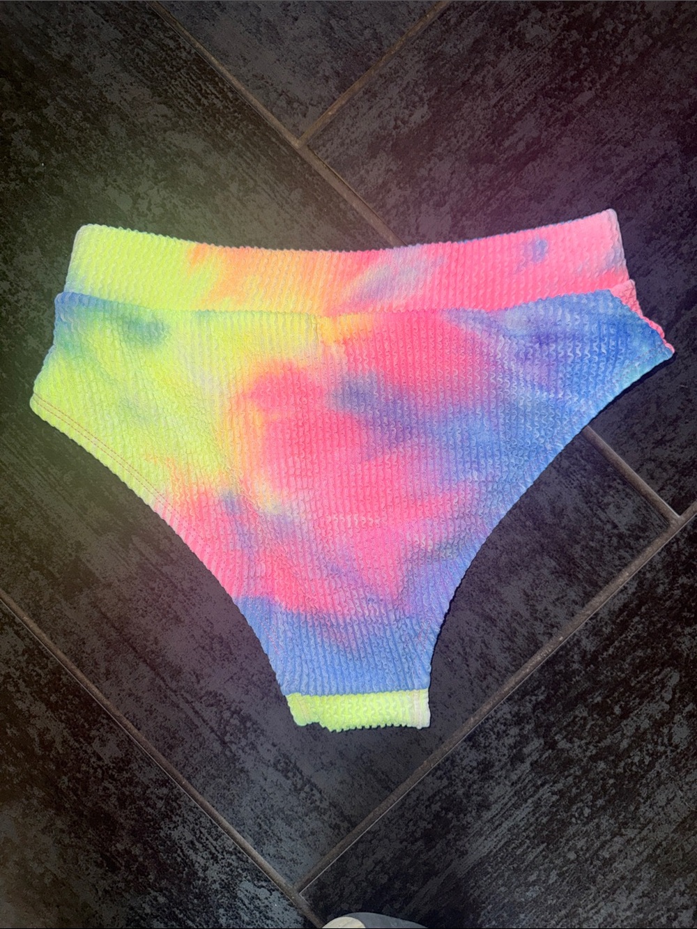 Cupshe Tie-Dye High Waist Bikini Bottoms - Neon Pink, Blue & Yellow - Picture 3 of 3